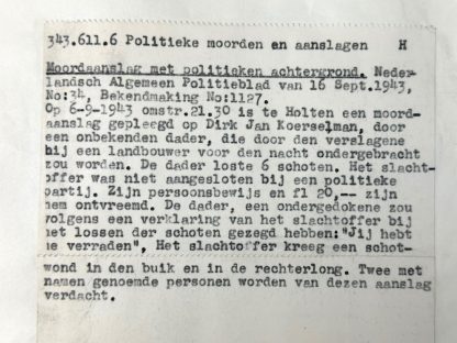 Original WWII Dutch NSB document regarding a resistance action in Holten (Twente)