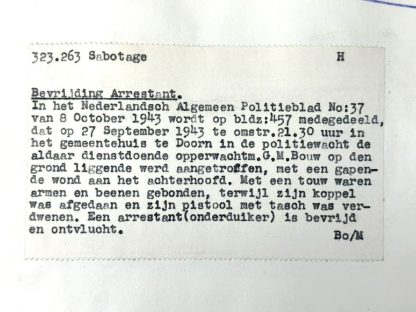Original WWII Dutch NSB document regarding a resistance action in Doorn (Utrecht)