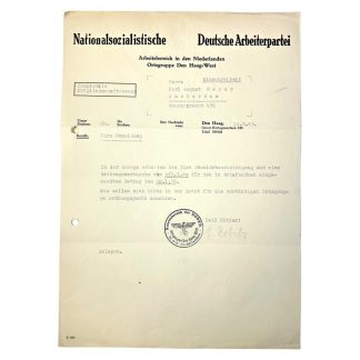 Original WWII German NSDAP Niederlande Den Haag-West letter