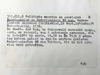Original WWII Dutch NSB document regarding a resistance action in De Wijk (Drenthe)