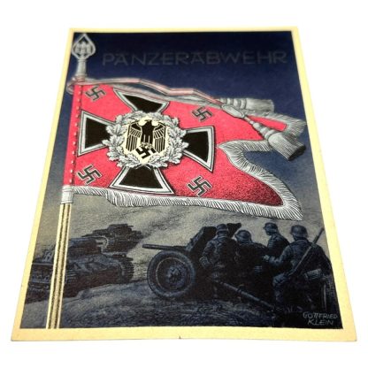 Original WWII German Panzerabwehr standard with flag postcard