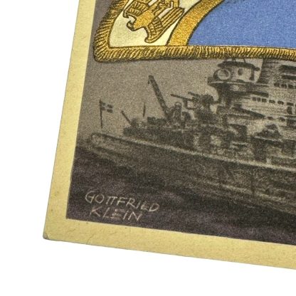 Original WWII German Kriegsmarine standard with flag postcard