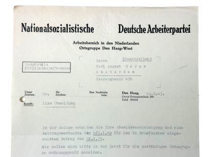 Original WWII German NSDAP Niederlande Den Haag-West letter