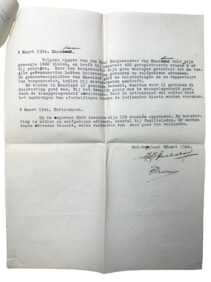 Original WWII Dutch documents regarding evacuations in S'Gravendeel and Oud-Beijerland