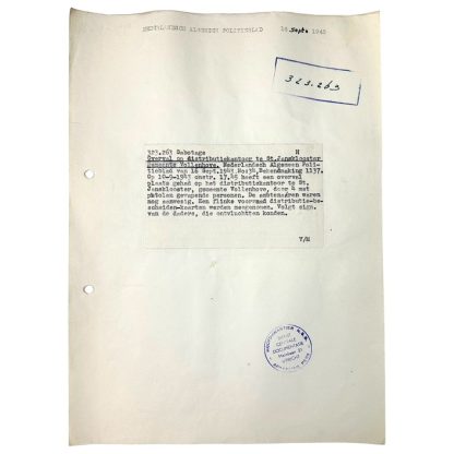 Original WWII Dutch NSB document regarding a resistance action in Sint Jansklooster (Overijssel)