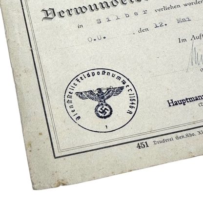 Original WWII German Stalingrad related 'Verwundetenabzeichen in Silber' citation