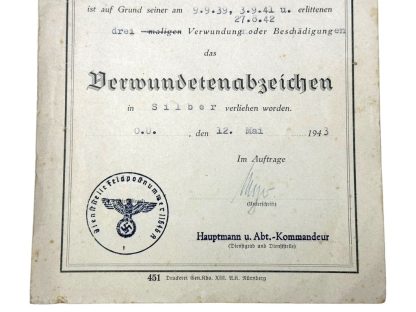 Original WWII German Stalingrad related 'Verwundetenabzeichen in Silber' citation