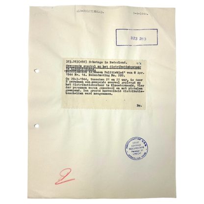 Original WWII Dutch NSB document regarding a resistance action in Kloosterzande (Zeeland)