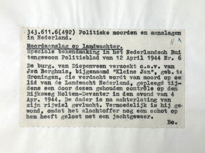 Original WWII Dutch NSB document regarding a resistance action in Diepenveen (Overijssel)