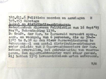 Original WWII Dutch NSB document regarding a resistance action in Barneveld (Gelderland)