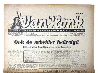 Original WWII Dutch newspaper ‘Van Honk’ Dutch workers in Germany – February 26, 1943