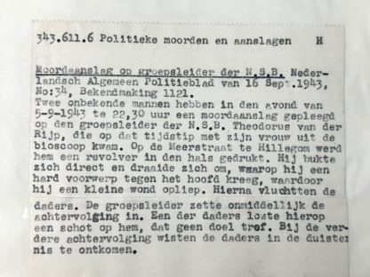 Original WWII Dutch NSB document regarding a resistance action in Hillegom (Zuid-Holland)