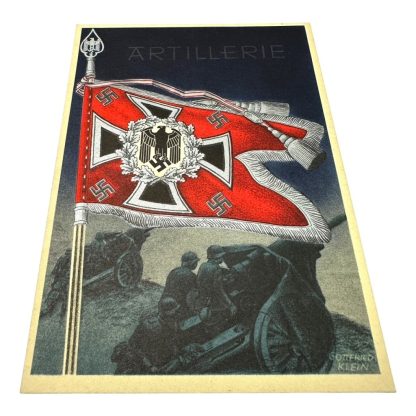 Original WWII German Artillerie standard with flag postcard