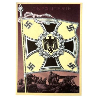 Original WWII German Infanterie standard with flag postcard
