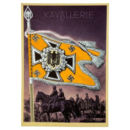 Original WWII German Kavallerie standard with flag postcard