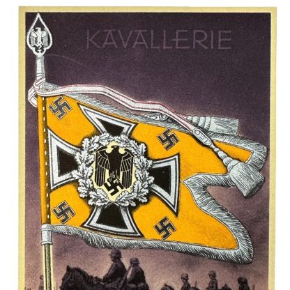 Original WWII German Kavallerie standard with flag postcard