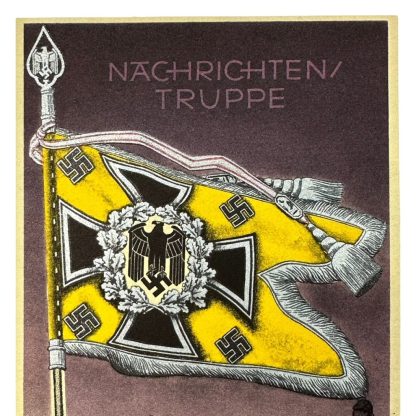 Original WWII German Nachrichtentruppe standard with flag postcard