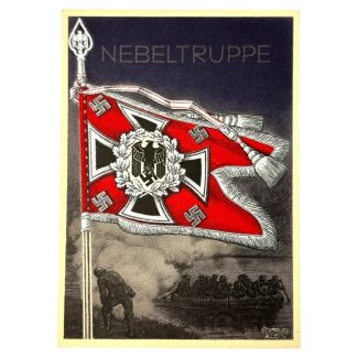 Original WWII German Nebeltruppe standard with flag postcard