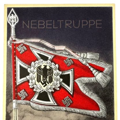 Original WWII German Nebeltruppe standard with flag postcard