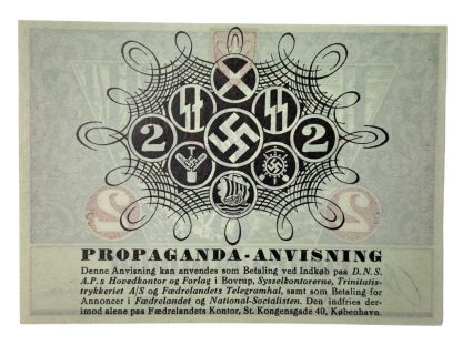 Original WWII Danish DNSAP propaganda note of 2 Kroners