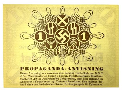 Original WWII Danish DNSAP propaganda note of 1 Krone