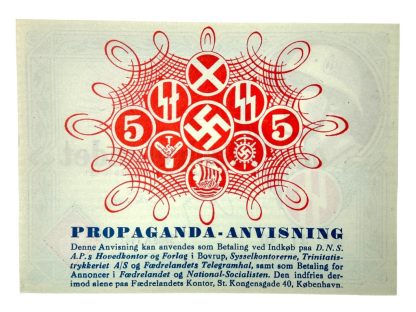 Original WWII Danish DNSAP propaganda note of 5 Kroners