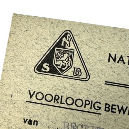 Original WWII Dutch NSB provisional certificate of registration card
