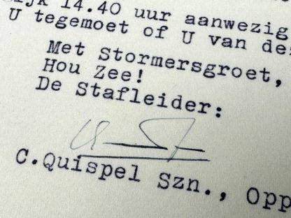 Original WWII Dutch Nationale Jeugdstorm document hand signed by C.Quispel