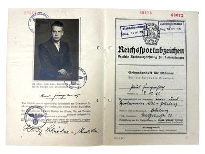 Original WWII German Reichssportabzeichen in bronze with booklet