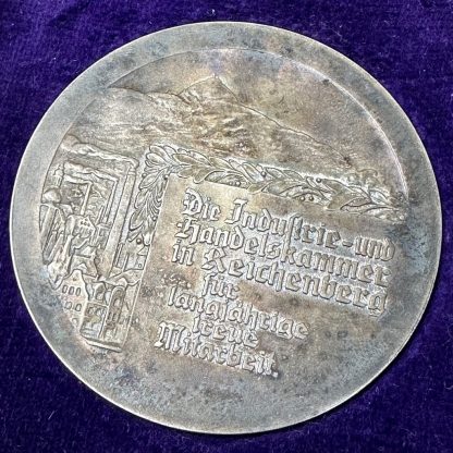 Original WWII German plaque in box 'Industrie und Handelskammer in Reichenberg für langjährige treue Mitarbeit'