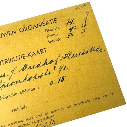 Original WWII Dutch NSVO contribution card of a woman from Haarlem