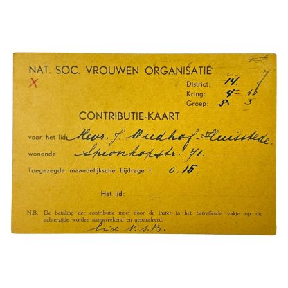 Original WWII Dutch NSVO contribution card of a woman from Haarlem