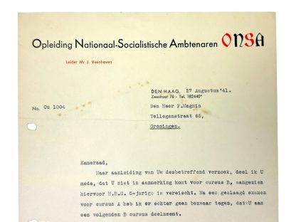 Original WWII Dutch ONSA collaboration letter
