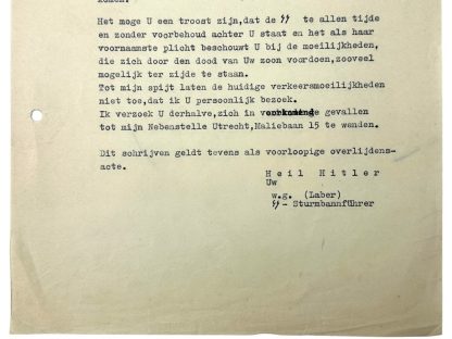 Original WWII Dutch Waffen-SS volunteer death letter Bunschoten