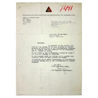 Original WWII Dutch NSB letter regarding the visit of Heinrich Himmler to the Netherlands