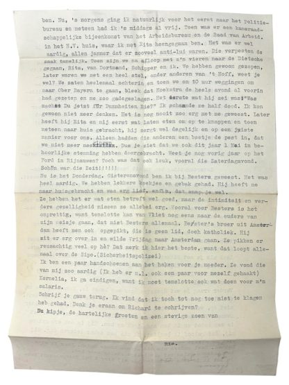 Original WWII Dutch collaboration letter to N.A.D. girl in Goirle