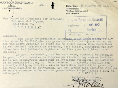 Original WWII Dutch Frontzorg document E.Kröller-Schäfer
