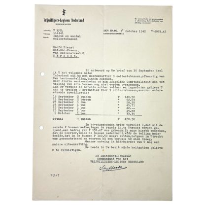 Original WWII Dutch Waffen-SS volunteer legion letter from the commander Seyffardt