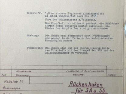 Original WWII German SS/SA rucksack hooks design document