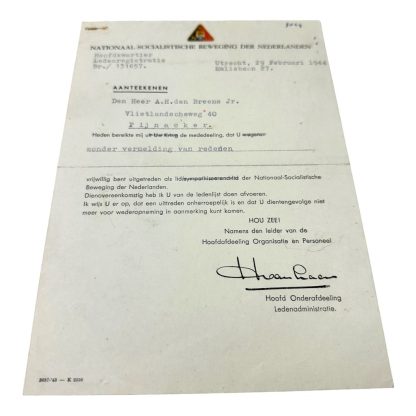 Original WWII Dutch NSB document Pijnacker
