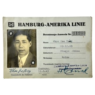 Original WWII German Besatzungs-Ausweis of Chinese man on the Hambrug-Amerika linie