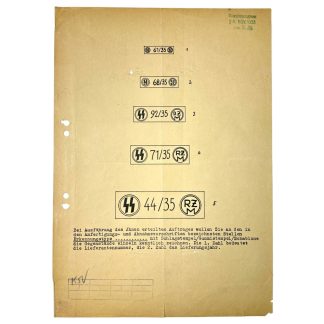 Original WWII German document regarding SS RZM markings