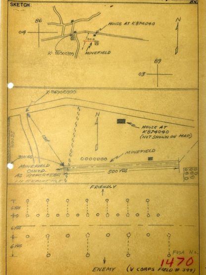 Original WWII US Battle of the Bulge antitank minefield sketch/map