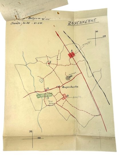 Original WWII US army minefield map of Zuienkerke in Belgium