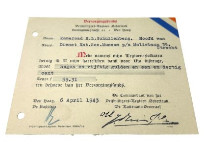 Original WWII Dutch Waffen-SS Vrijwilligers Legioen Nederland welfare fund card