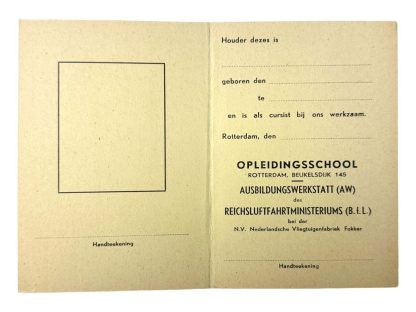 Original WWII Dutch ID card for aircraft factory Fokker