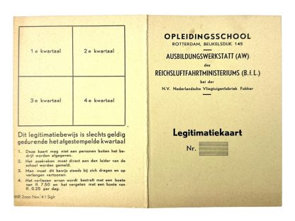 Original WWII Dutch ID card for aircraft factory Fokker