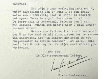 Original WWII Dutch NSB hand signed letter from Cornelis van Geelkerken