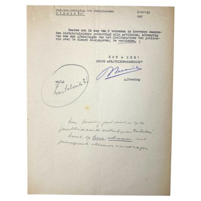 Original WWII Dutch 'Nieuw-Zeewezen' signed document