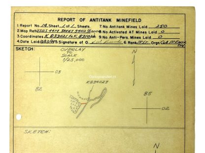 Original WWII US Battle of the Bulge antitank minefield sketch/map area of Baugnez & Weismes